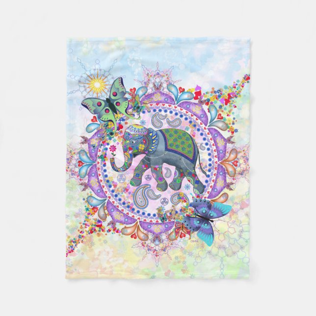 Sacred Henna Elephant Fleece Blanket (Front)