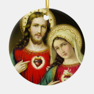 Sacred Jesus Immaculate Heart Mary Ceramic Ornament
