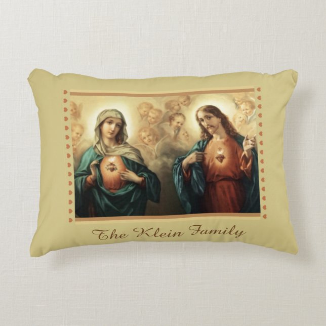 Sacred Jesus Immaculate Heart Mary Religious Decorative Pillow (Front)