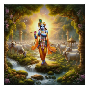 Sacred Krishna Traditional Gopinath Flute Art  Poster