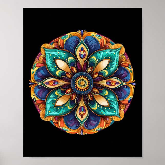 Sacred Lotus Mandala Boho Meditation  Poster (Front)