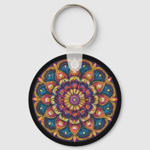 Sacred Lotus Mandala Boho Yoga Meditation Keychain