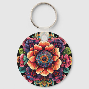 Sacred Lotus Mandala Floral Bloom Meditation Keychain