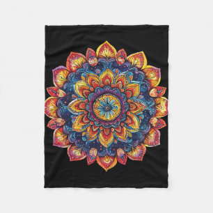 Sacred Lotus Mandala Hippie Festival Style Fleece Blanket