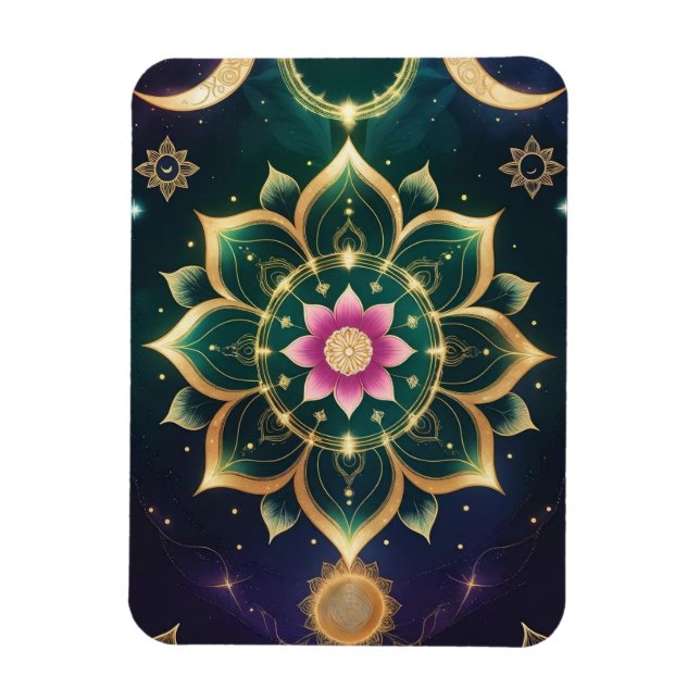 Sacred Lotus Moon Mandala – Celestial Aura Magnet (Vertical)