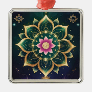 Sacred Lotus Moon Mandala – Celestial Aura Metal Ornament