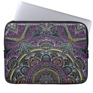 Sacred mandala stars and lace purple and black laptop sleeve