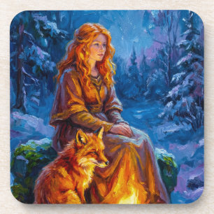 Sacred Nature: Celtic Goddess Brigid Art on Canvas Coaster