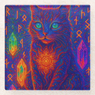 Sacred Neon Cat Glass Coaster