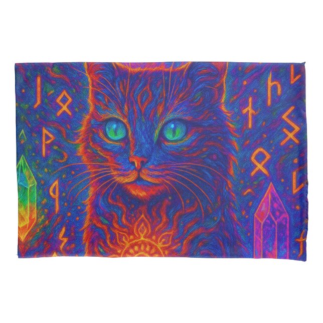 Sacred Neon Cat Pillowcase (Front-Left)