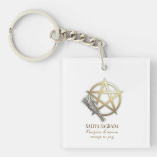 Sacred Salvia with Golden Pentagram Keychain