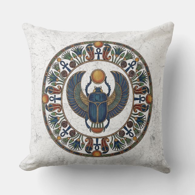 Sacred Scarab of Khepri: Symbol of Rebirth Throw Pillow (Front)