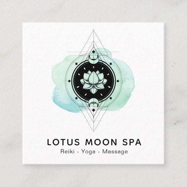 ~ Sacred Symbol Path Nirvana Lotus Moon Square Business Card (Front)