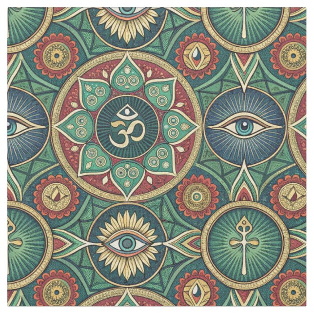 Sacred Symbol Zen Mandala - Spiritual Pattern Fabric (Close Up)