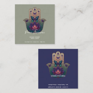 Sacred Transformation   Hamsa Hand Design Square Business Card