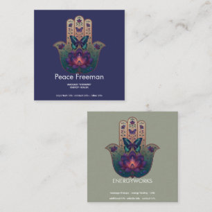 Sacred Transformation   Hamsa Hand Design Square Business Card