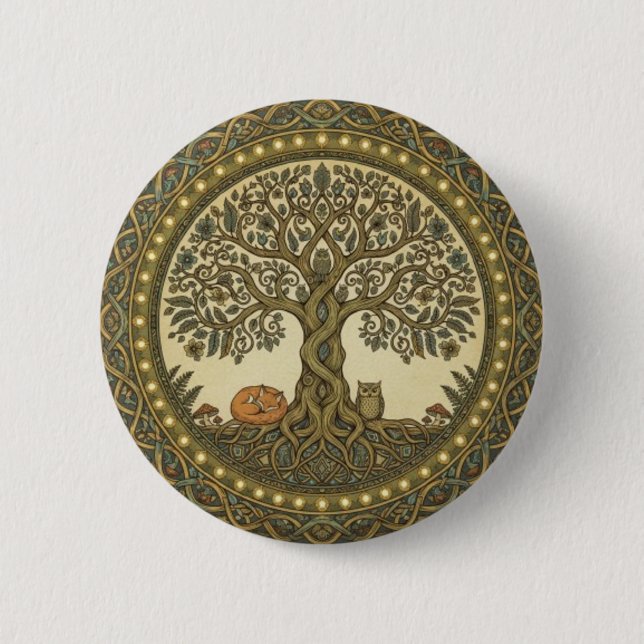 Sacred Tree of Life Celtic Art 2 Inch Round Button (Front)