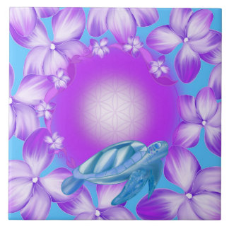 Sacred Turtle, Flower of Life & Floral Design Tile