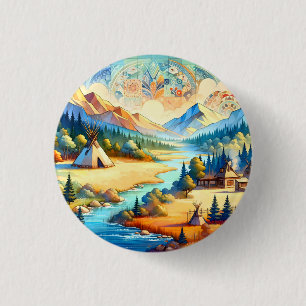 Sacred Valley - Native American Tribal Landscape 1 Inch Round Button