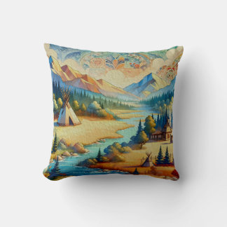 Sacred Valley - Native American Tribal Landscape Throw Pillow