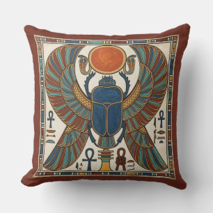 Sacred Winged Scarab of Khepri: Egyptian Revival Throw Pillow
