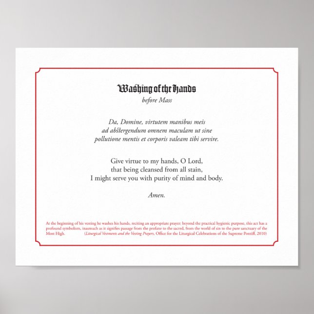 Sacristy Washing Hands Prayer Poster (Front)