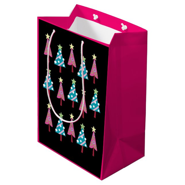 Sacs cadeaux Pink Black Christmas Trees (Dos Angle)