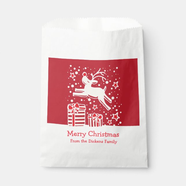 Sacs cadeaux rouges de rennes de Noël personnalisé (Devant)
