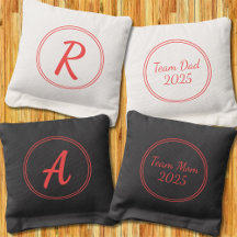 Monogramme rouge Simple élégant rond