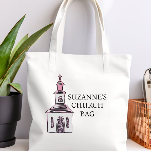 Sacs de l'église rose personnalisée, chapelle croi (Personalized Church Tote Bag)