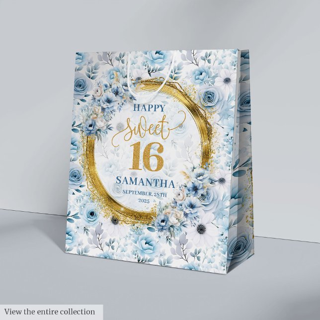 Sacs de Parties scintillant en or en Sweet sixteen (Classic Dusty Blue Sweet Sixteen Gold Glitter Bags)