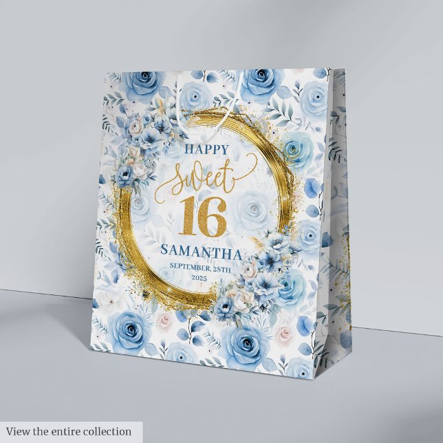 Sacs de Parties scintillant or Sweet sixteen bleu  (Unique Light Blue Sweet Sixteen Gold Glitter Bags)