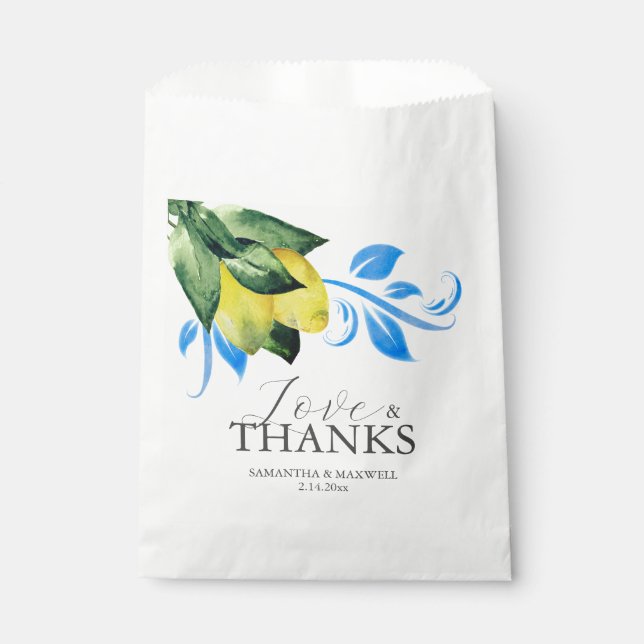 Sacs Favor Mariage Aquarelle Citrons Botaniques (Devant)