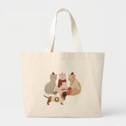 Sacs fourre-tout de Noël mignons avec chats et tec