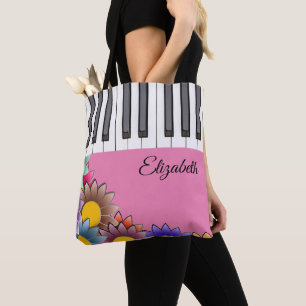 Sacs fourre-tout de piano floral rose personnalis
