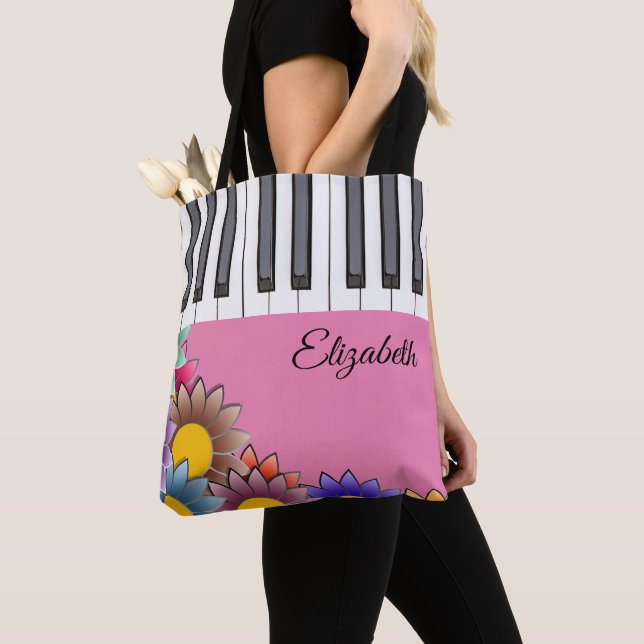 Sacs fourre-tout de piano floral rose personnalisé (De près)