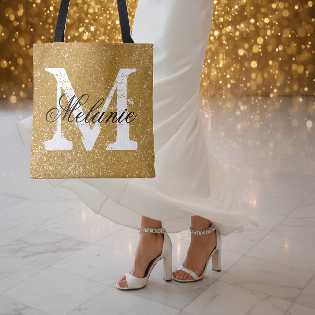 Sacs fourre-tout d'impression de parties scintilla (golden tote bag with monogram)