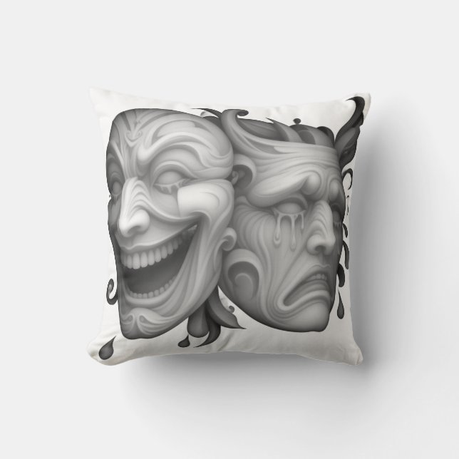 Sad and Happy faces Throw Pillow (Front)