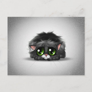 Sad and lonely little kitten with huge green eyes postcard