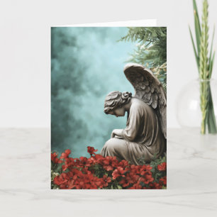 Sad Angel Grief Flowers Holiday Card