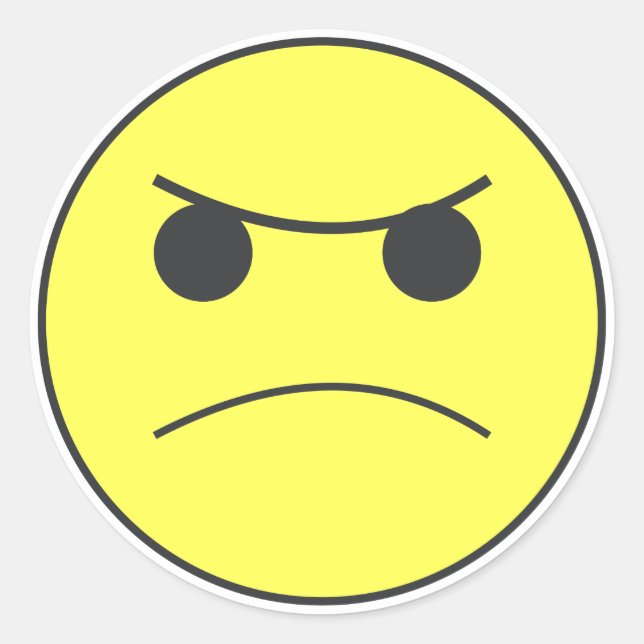 Sad Angry Face Emoticon Mood Classic Round Sticker (Front)