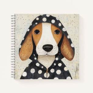 Sad Beagle Puppy in Polka Dot Hoodie Notebook