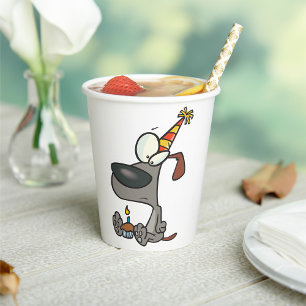 Sad Birthday Dog Cartoon with Cupcake Paper Cups