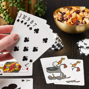Sad Birthday Dog Cartoon with Cupcake Playing Cards