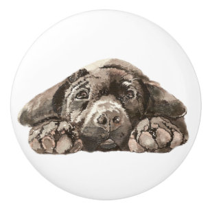 Sad Black Labrador Retriever Dog Pet Animal Ceramic Knob