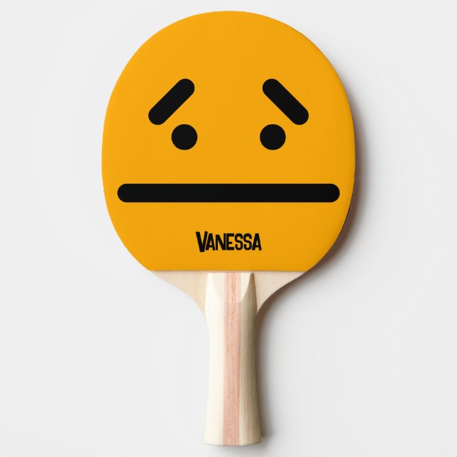 Sad Blank Face Orange with Name Ping Pong Paddle (Front)