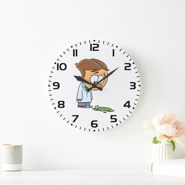 Sad Boy Scientist with Broken Experiment Large Clock (Creator Uploaded)