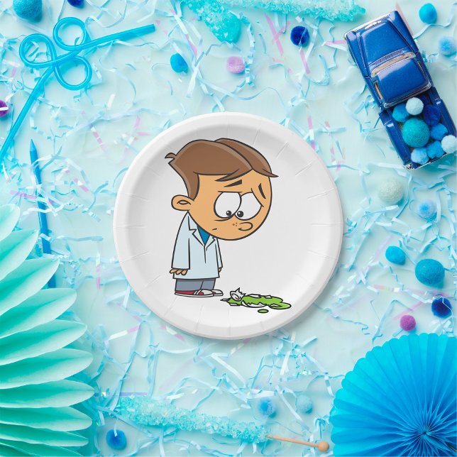 Sad Boy Scientist with Broken Experiment Paper Plate (Creator Uploaded)
