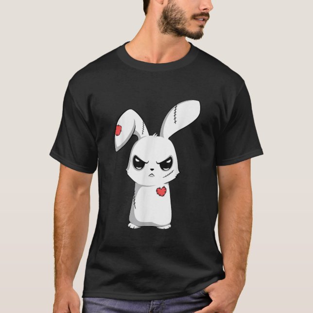 Sad Broken Cute Emo Bunny Creepy Goth Happy Easter T-Shirt (Front)