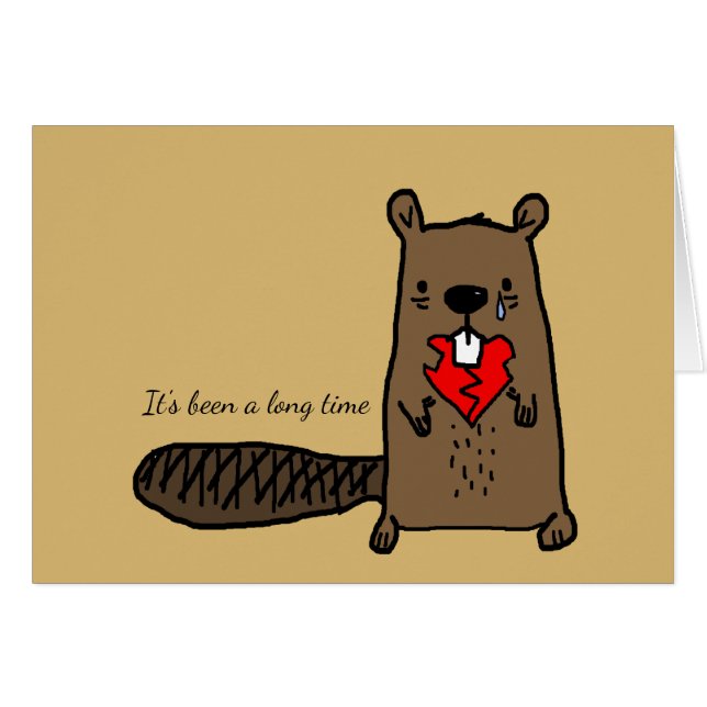 Sad Cartoon Beaver With Gnawed Heart & Custom Text (Front Horizontal)